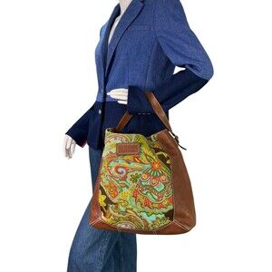 Kate Spade New York Paisley Tote Shoulder Bag Brown Leather and Canvas